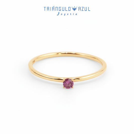 Anillo Solitario de Zafiro Rosa con 0.12 CTS Total en Oro Amarillo de 14K