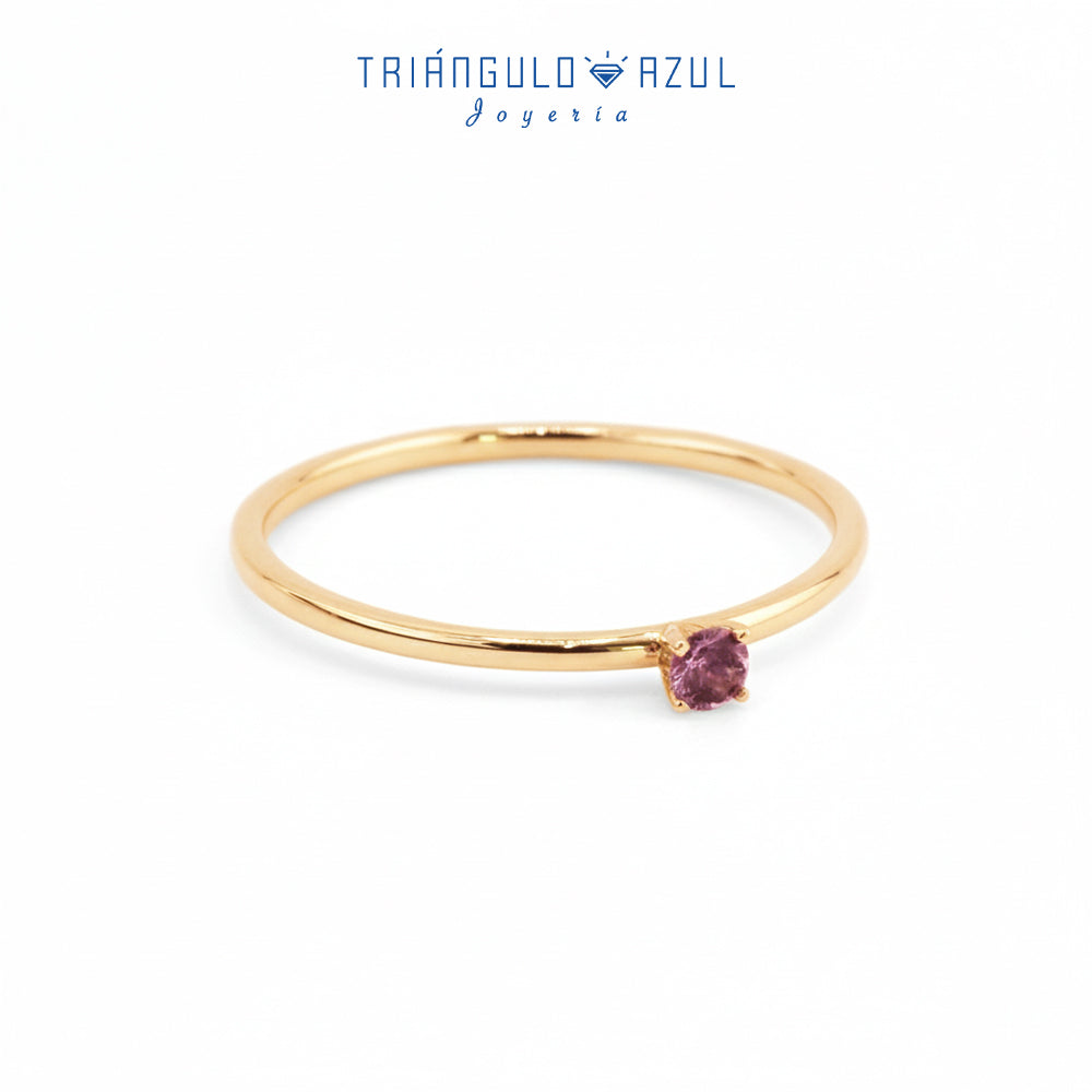 Anillo Solitario de Zafiro Rosa con 0.12 CTS Total en Oro Amarillo de 14K