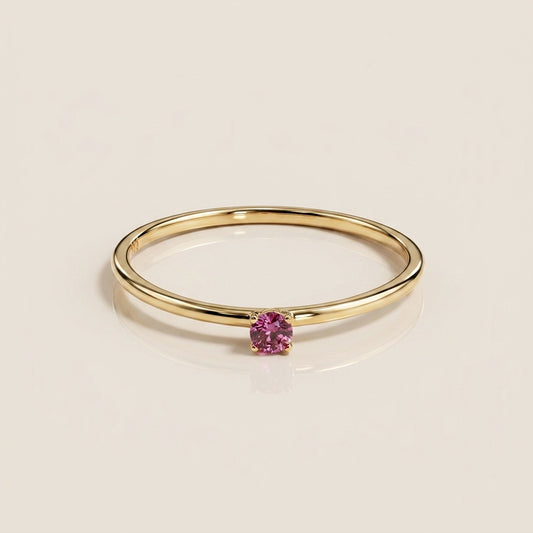 Anillo Solitario de Zafiro Rosa con 0.12 CTS Total en Oro Amarillo de 14K