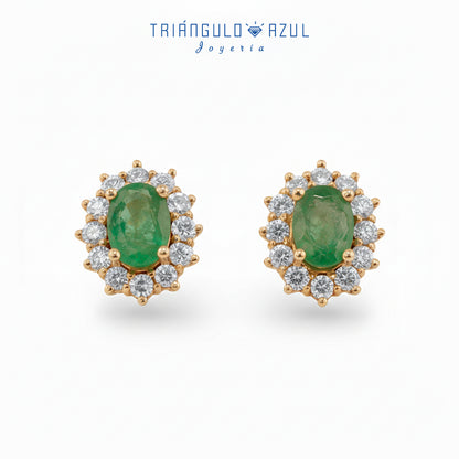 Aretes Lady D con Esmeraldas con 1.60 CTS Total y Diamantes con 0.80 CTS Total en Oro Amarillo de 14K