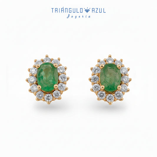 Aretes Lady D con Esmeraldas con 1.60 CTS Total y Diamantes con 0.80 CTS Total en Oro Amarillo de 14K