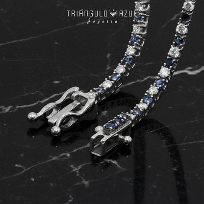 Pulsera Tenis Doble Eslabón con Diamantes con 1.00 CTS Total y Zafiros con 1.05 CTS Total en Oro Blanco de 14K