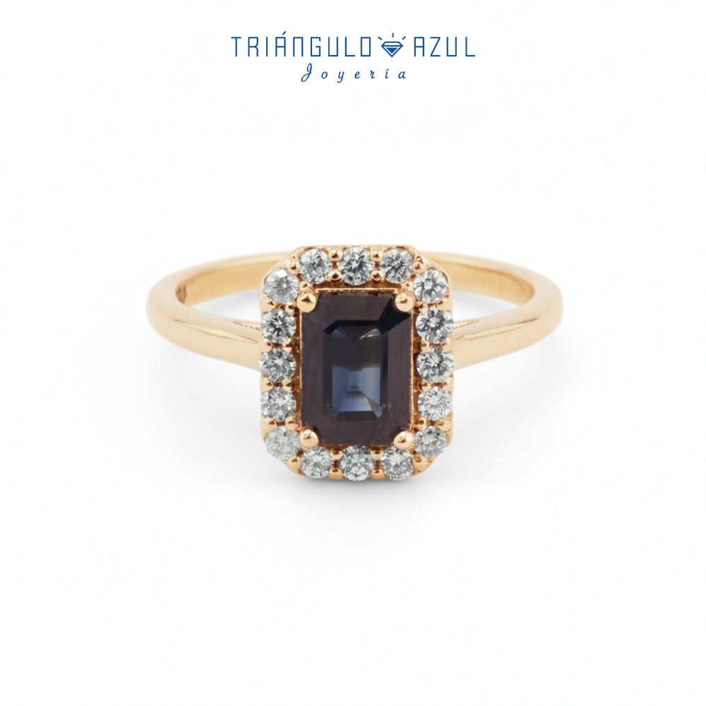 Anillo Andy con Zafiro de 1.10 CTS Total y Diamantes con 0.25 CTS Total en Oro Amarillo de 14K