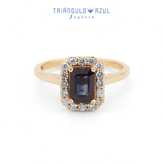 Anillo Andy con Zafiro de 1.10 CTS Total y Diamantes con 0.25 CTS Total en Oro Amarillo de 14K