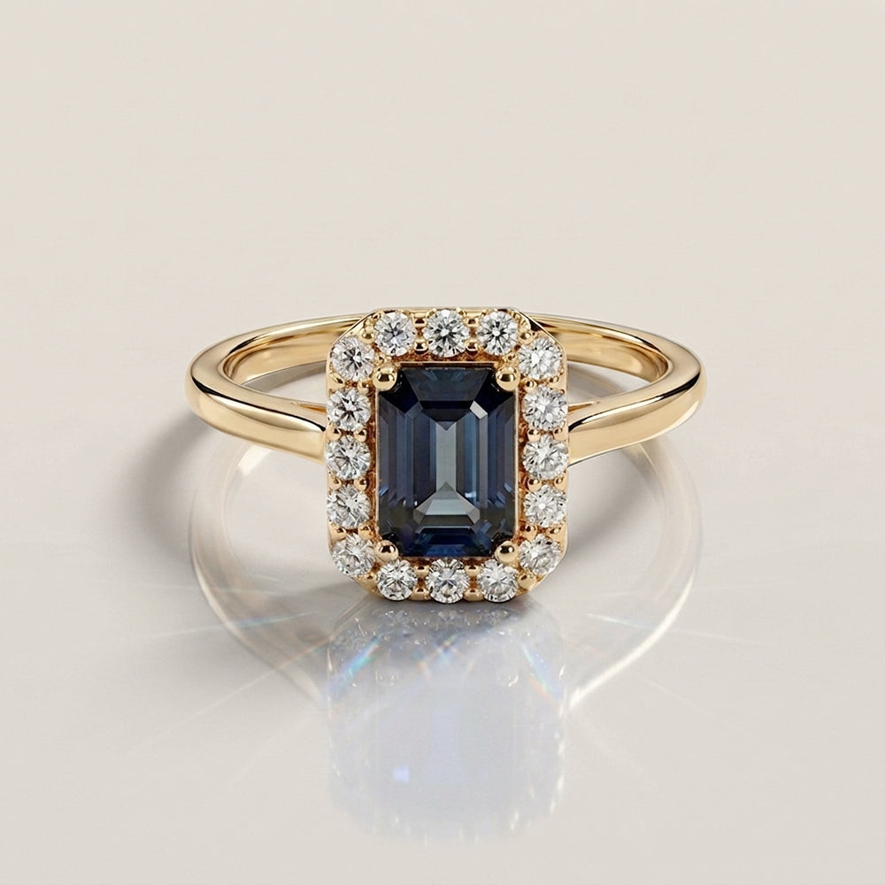 Anillo Andy con Zafiro y Diamantes en Oro Amarillo de 14K