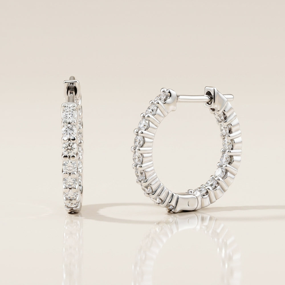 Arracadas In-Out con Diamantes en Oro Blanco de 14K