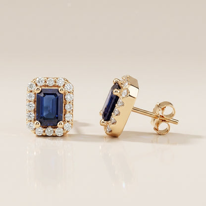 Aretes Andy con Zafiros y Diamantes en Oro Amarillo de 14K