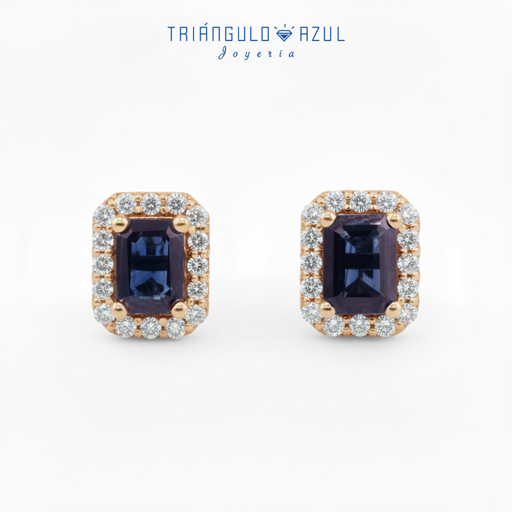 Aretes Andy con Zafiros con 2.20 CTS Total y Diamantes con 0.50 CTS Total en Oro Amarillo de 14K