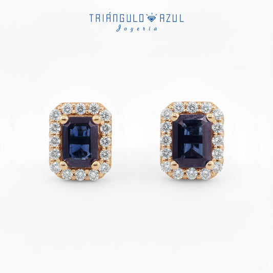 Aretes Andy con Zafiros con 2.20 CTS Total y Diamantes con 0.50 CTS Total en Oro Amarillo de 14K