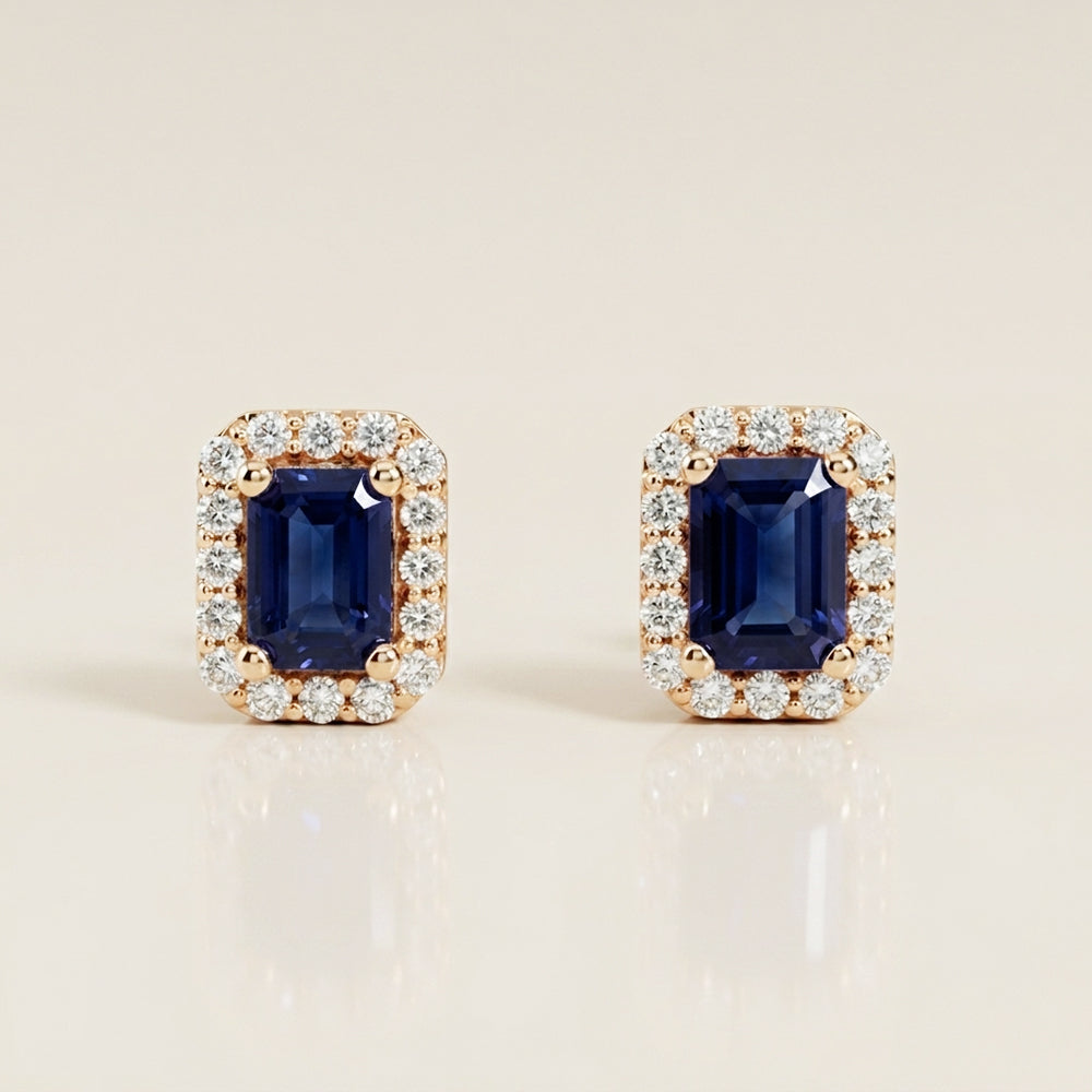Aretes Andy con Zafiros y Diamantes en Oro Amarillo de 14K