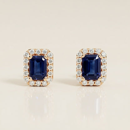 Aretes Andy con Zafiros y Diamantes en Oro Amarillo de 14K