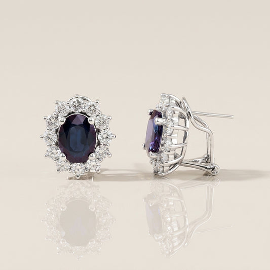 Aretes Lady D con Zafiros y Diamantes en Oro Blanco de 14K