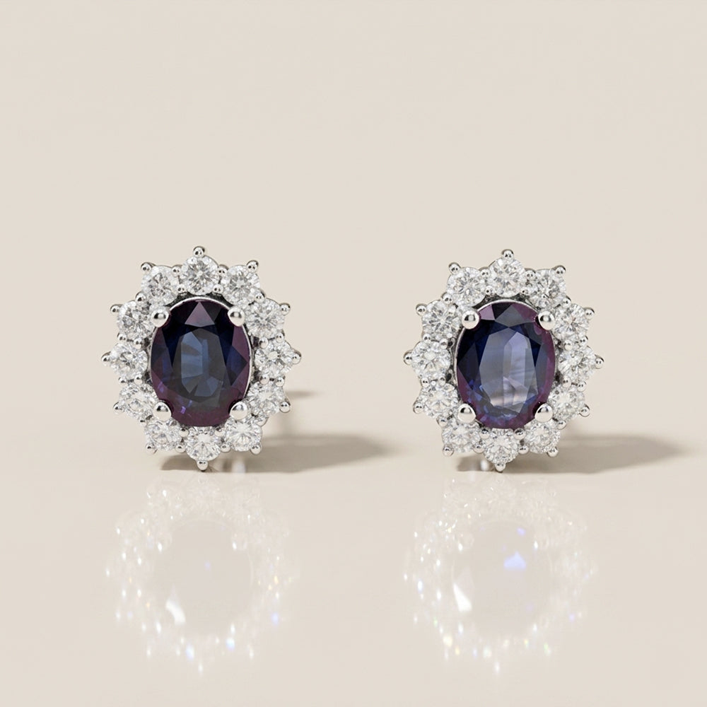 Aretes Lady D con Zafiros con 4.34 CTS Total y Diamantes con 2.05 CTS Total en Oro Blanco de 14K