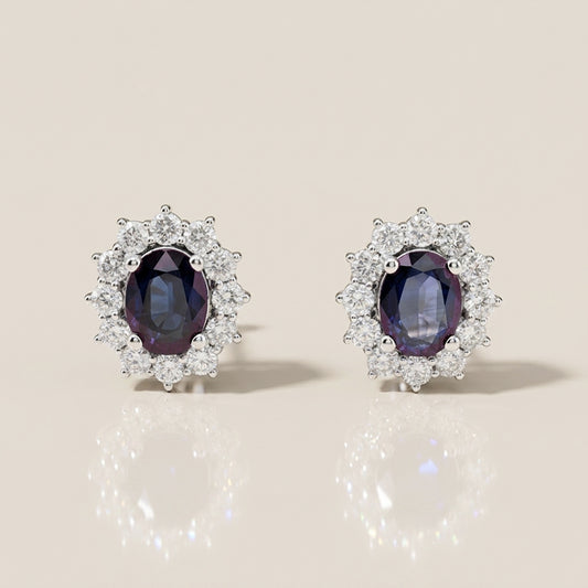 Aretes Lady D con Zafiros y Diamantes en Oro Blanco de 14K