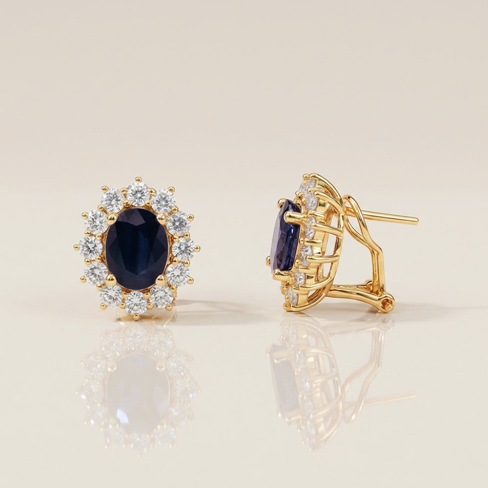 Aretes Lady D con Zafiros con 4.37 CTS Total y Diamantes con 2.05 CTS Total en Oro Amarillo con 14K