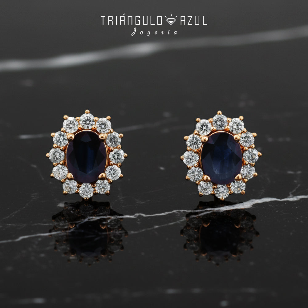 Aretes Lady D con Zafiros con 4.37 CTS Total y Diamantes con 2.05 CTS Total en Oro Amarillo con 14K