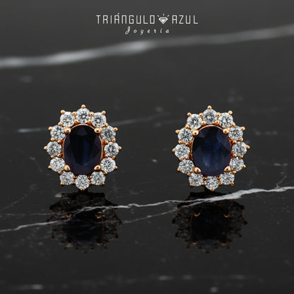 Aretes Lady D con Zafiros con 4.37 CTS Total y Diamantes con 2.05 CTS Total en Oro Amarillo con 14K