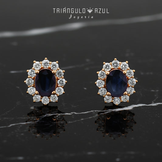 Aretes Lady D con Zafiros con 4.37 CTS Total y Diamantes con 2.05 CTS Total en Oro Amarillo con 14K