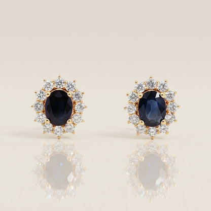 Aretes Lady D con Zafiros con 4.37 CTS Total y Diamantes con 2.05 CTS Total en Oro Amarillo con 14K
