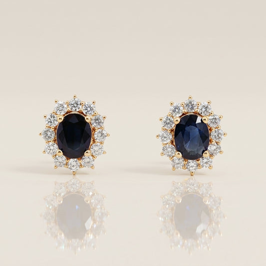 Aretes Lady D con Zafiros y Diamantes en Oro Amarillo con 14K