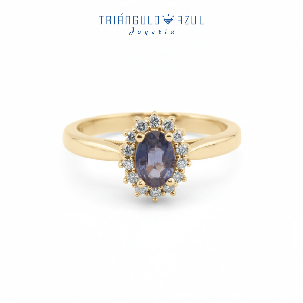 Anillo Lady D con Zafiro de 0.60 CTS Total y Diamantes con 0.16 CTS Total en Oro Amarillo de 14K