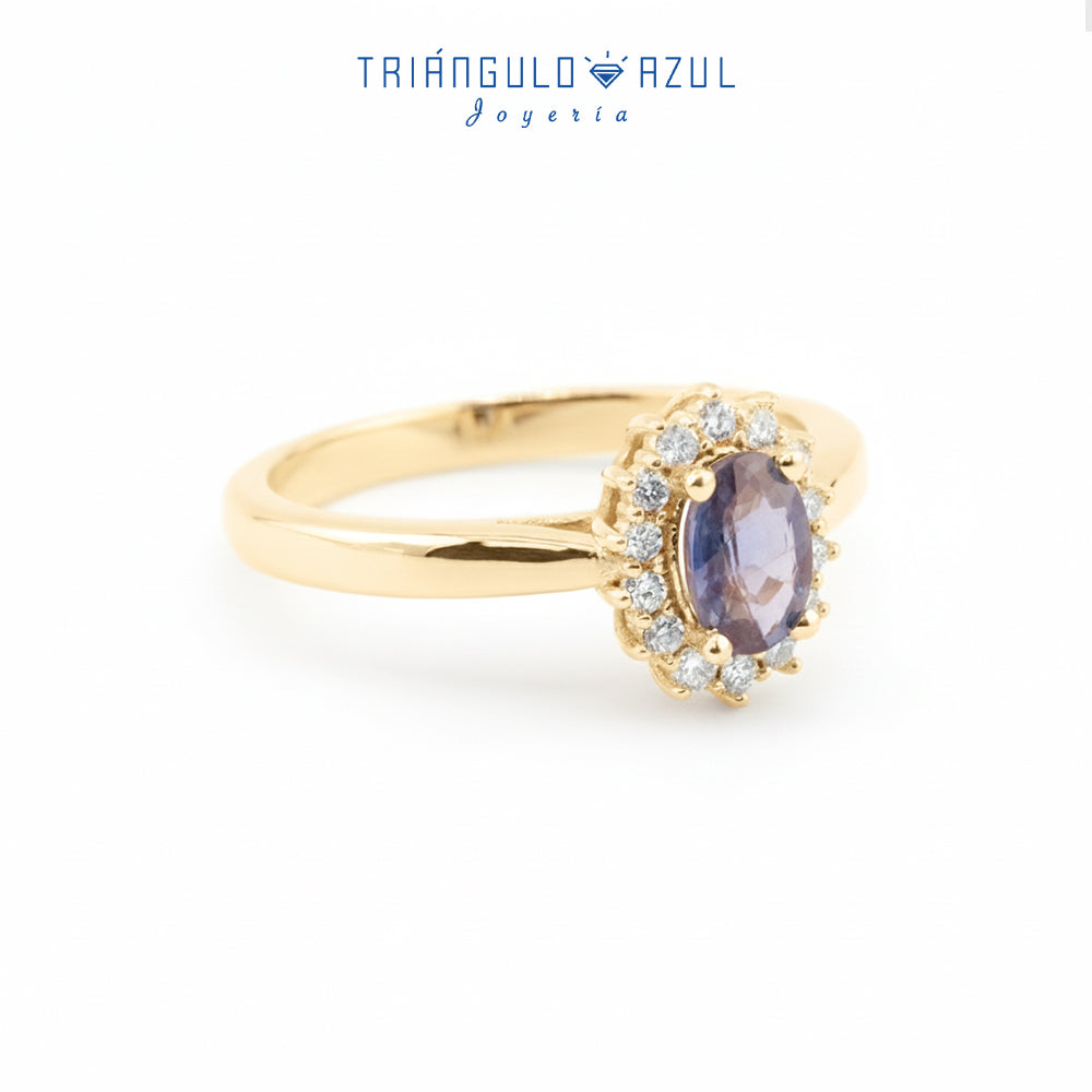 Anillo Lady D con Zafiro de 0.60 CTS Total y Diamantes con 0.16 CTS Total en Oro Amarillo de 14K