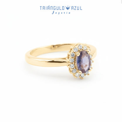 Anillo Lady D con Zafiro de 0.60 CTS Total y Diamantes con 0.16 CTS Total en Oro Amarillo de 14K