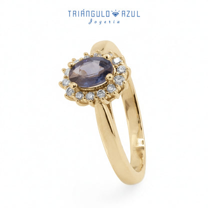 Anillo Lady D con Zafiro de 0.60 CTS Total y Diamantes con 0.16 CTS Total en Oro Amarillo de 14K