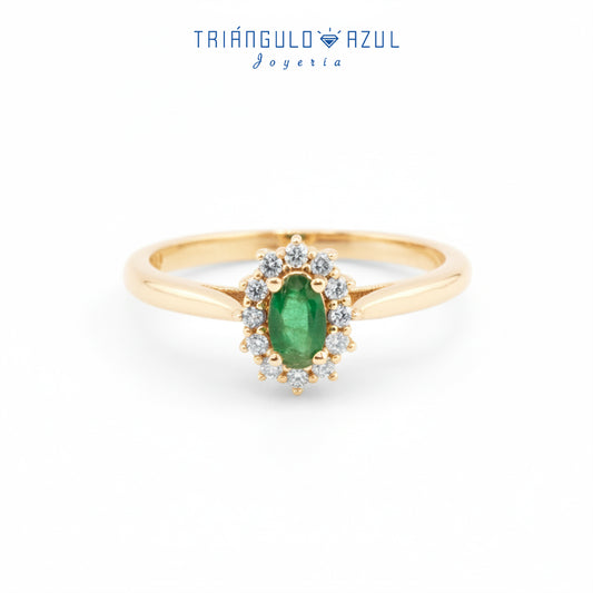 Anillo Lady D con Esmeralda de 0.25 CTS Total y Diamantes con 0.13 CTS Total en Oro Amarillo de 14K