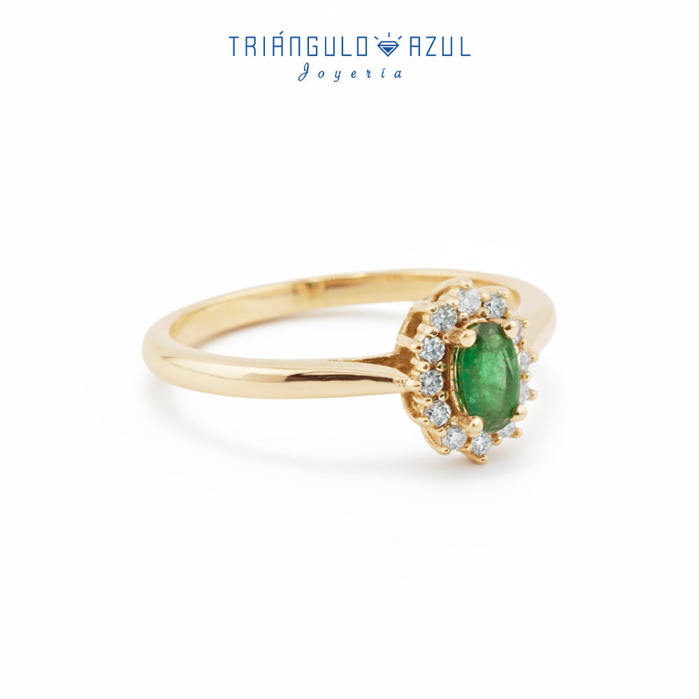 Anillo Lady D con Esmeralda de 0.25 CTS Total y Diamantes con 0.13 CTS Total en Oro Amarillo de 14K