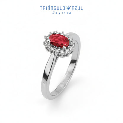 Anillo Lady D con Rubí de 0.60 CTS Total y Diamantes con 0.14 CTS Total en Oro Blanco de 14K