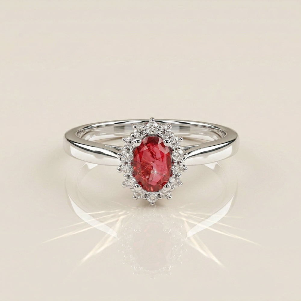 Anillo Lady D con Rubí y Diamantes en Oro Blanco de 14K