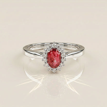 Anillo Lady D con Rubí y Diamantes en Oro Blanco de 14K