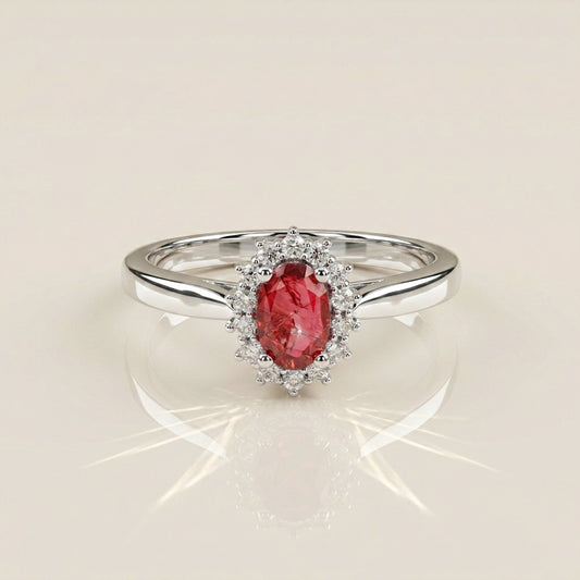 Anillo Lady D con Rubí y Diamantes en Oro Blanco de 14K