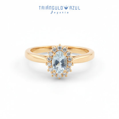 Anillo Lady D con Aquamarina de 0.40 CTS Total y Diamantes con 0.14 CTS Total en Oro Amarillo de 14K