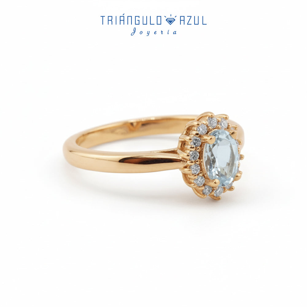 Anillo Lady D con Aquamarina de 0.40 CTS Total y Diamantes con 0.14 CTS Total en Oro Amarillo de 14K
