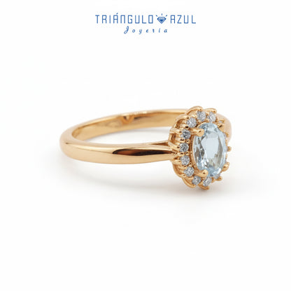 Anillo Lady D con Aquamarina de 0.40 CTS Total y Diamantes con 0.14 CTS Total en Oro Amarillo de 14K