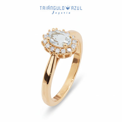 Anillo Lady D con Aquamarina de 0.40 CTS Total y Diamantes con 0.14 CTS Total en Oro Amarillo de 14K