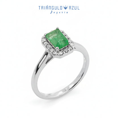 Anillo Andy con Esmeralda de 0.55 CTS Total y Diamantes con 0.19 CTS Total en Oro Blanco de 14K