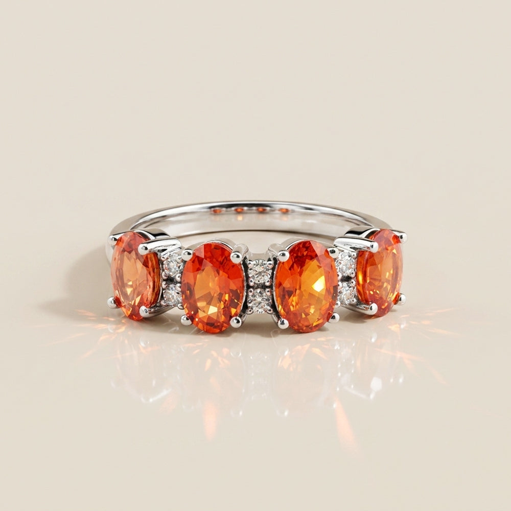 Churumbela Camila con Zafiros Naranjas y Diamantes en Oro Blanco de 14K