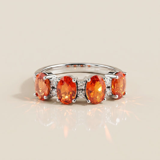 Churumbela Camila con Zafiros Naranjas y Diamantes en Oro Blanco de 14K