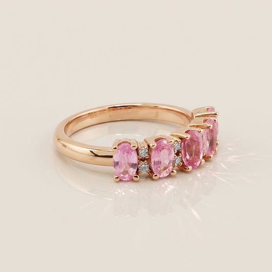 Churumbela Camila con Zafiros Rosas y Diamantes en Oro Amarillo de 14K