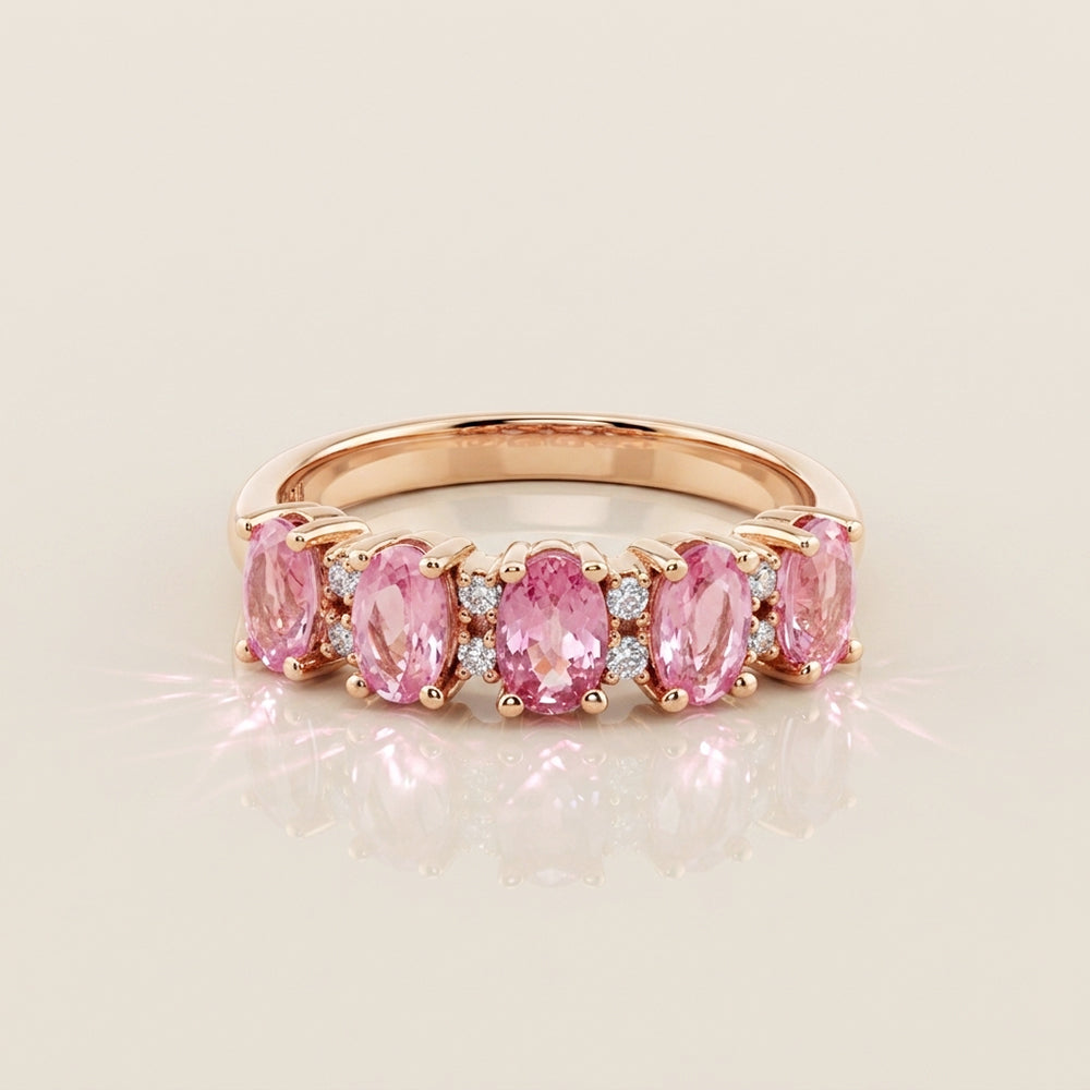 Churumbela Camila con Zafiros Rosas y Diamantes en Oro Amarillo de 14K