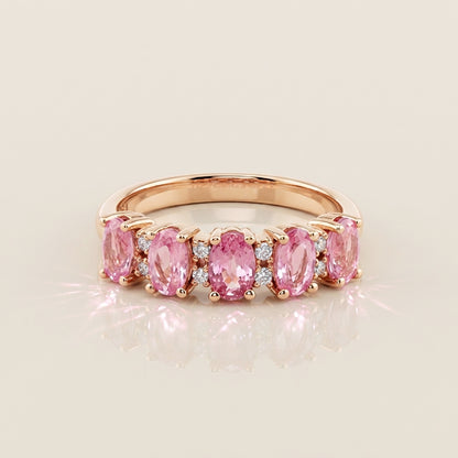 Churumbela Camila con Zafiros Rosas y Diamantes en Oro Amarillo de 14K
