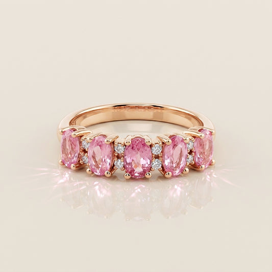 Churumbela Camila con Zafiros Rosas y Diamantes en Oro Amarillo de 14K