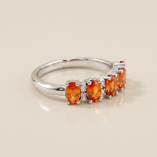 Churumbela Camila con Zafiros Naranjas y Diamantes en Oro Blanco de 14K