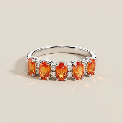 Churumbela Camila con Zafiros Naranjas y Diamantes en Oro Blanco de 14K