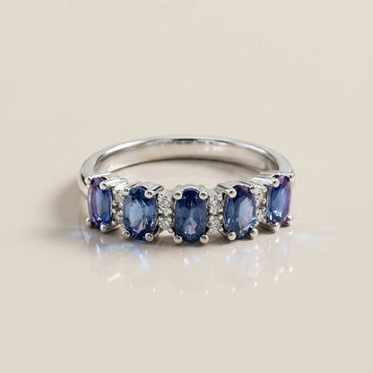Churumbela Camila con Zafiros y Diamantes en Oro Blanco de 14K