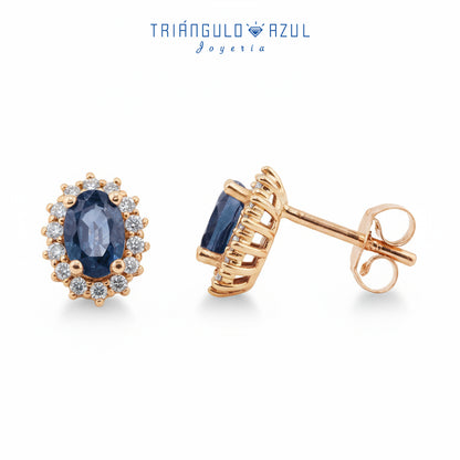 Aretes Lady D con Zafiros con 0.64 CTS Total y Diamantes con 0.26 CTS Total en Oro Amarillo de 14K