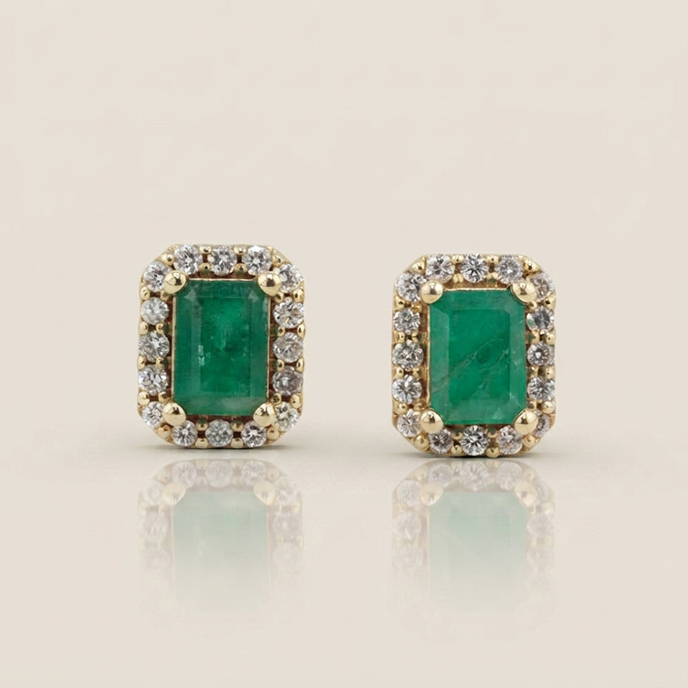 Aretes Andy con Esmeralda y Diamantes en Oro Amarillo de 14K